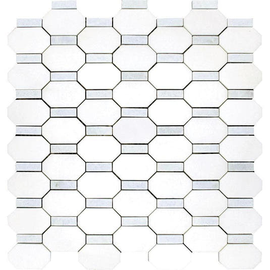 White and blue marble octagon mosaic tile