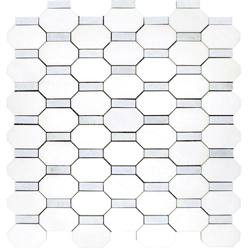 White and blue marble octagon mosaic tile