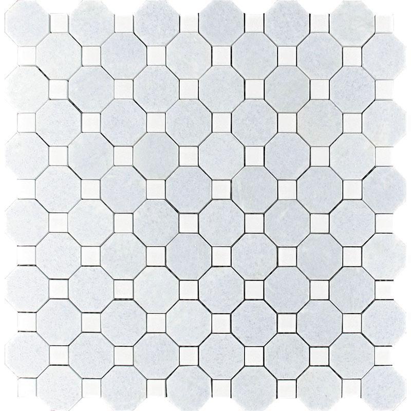 Azul Cielo Octagon And Thassos Dot Marble Mosaic Tile