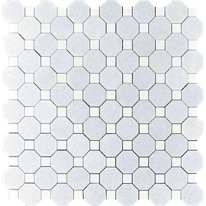 Azul Cielo Octagon And Thassos Dot Marble Mosaic Tile Sample