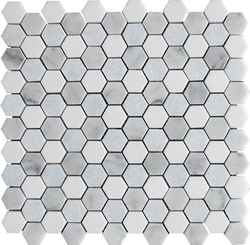 Azul Cielo Thassos And Carrara 1" Hexagon Marble Mosaic Tile Polished