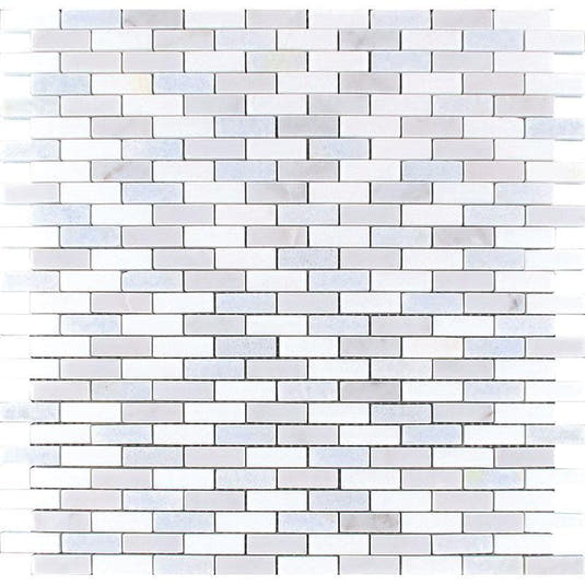 Azul Cielo Thassos And Carrara Mini Brick Marble Mosaic Tile Sample