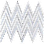 Azul Cielo Thassos And Carrara Striped Chevron Mosaic Tile | Position1