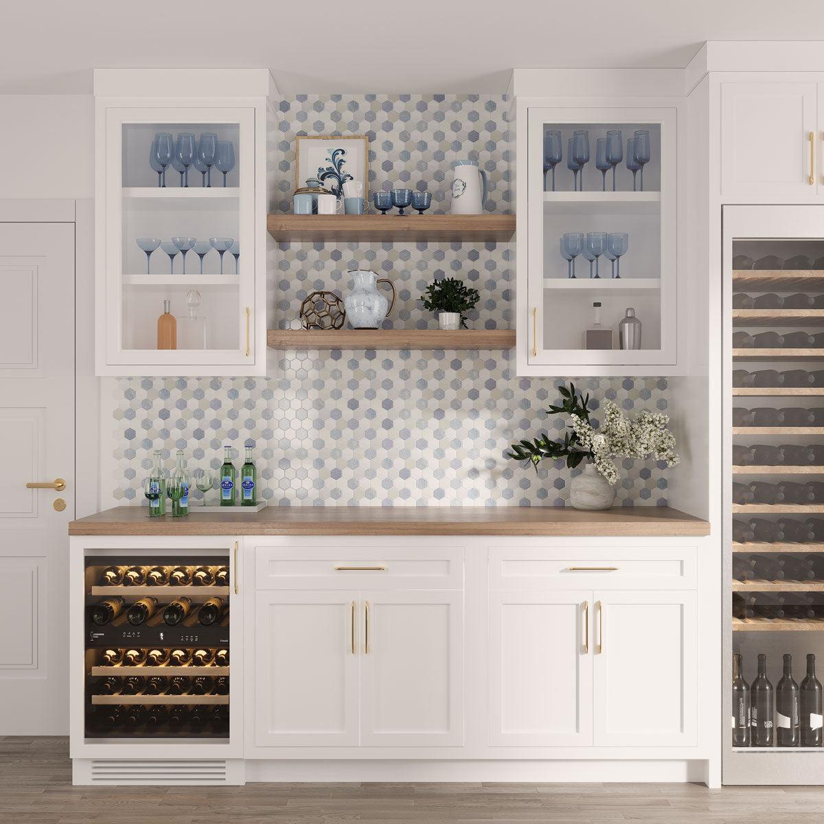 Azul Cielo Thassos And Paper White 2" Hexagon Marble Mosaic Tile Polished | Tile Club