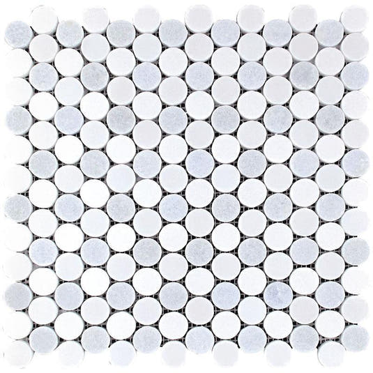 Azul Cielo Thassos And Paper White Penny Rounds Marble Mosaic Tile Polished | 11.2" x 11.5"