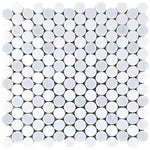 Azul Cielo Thassos And Paper White Penny Rounds Marble Mosaic Tile Polished | 11.2" x 11.5"