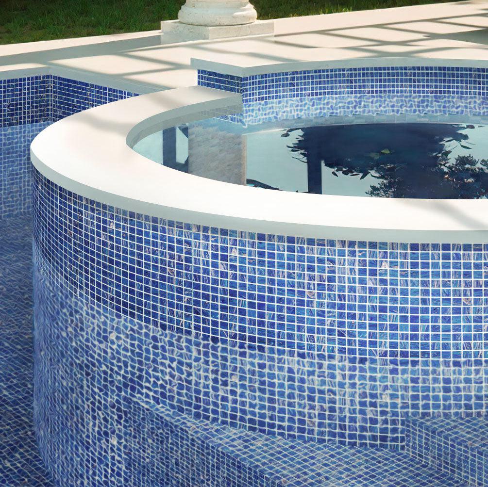 Azure Blue with Gold Swirls Mixed Squares Glass Pool Tile | Tile Club