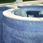 Azure Blue with Gold Swirls Mixed Squares Glass Pool Tile | Tile Club