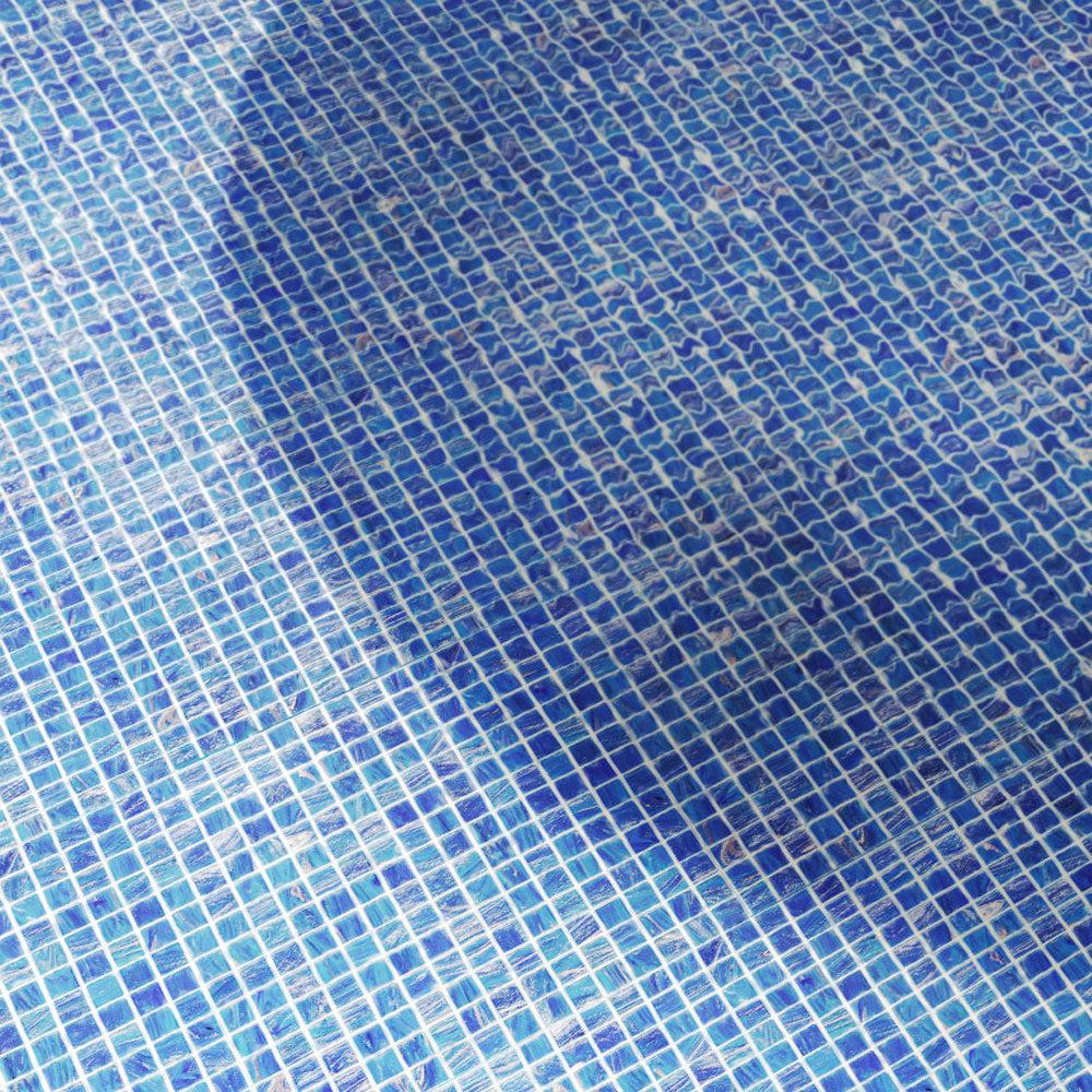 Azure Blue with Gold Swirls Mixed Squares Glass Pool Tile | Tile Club