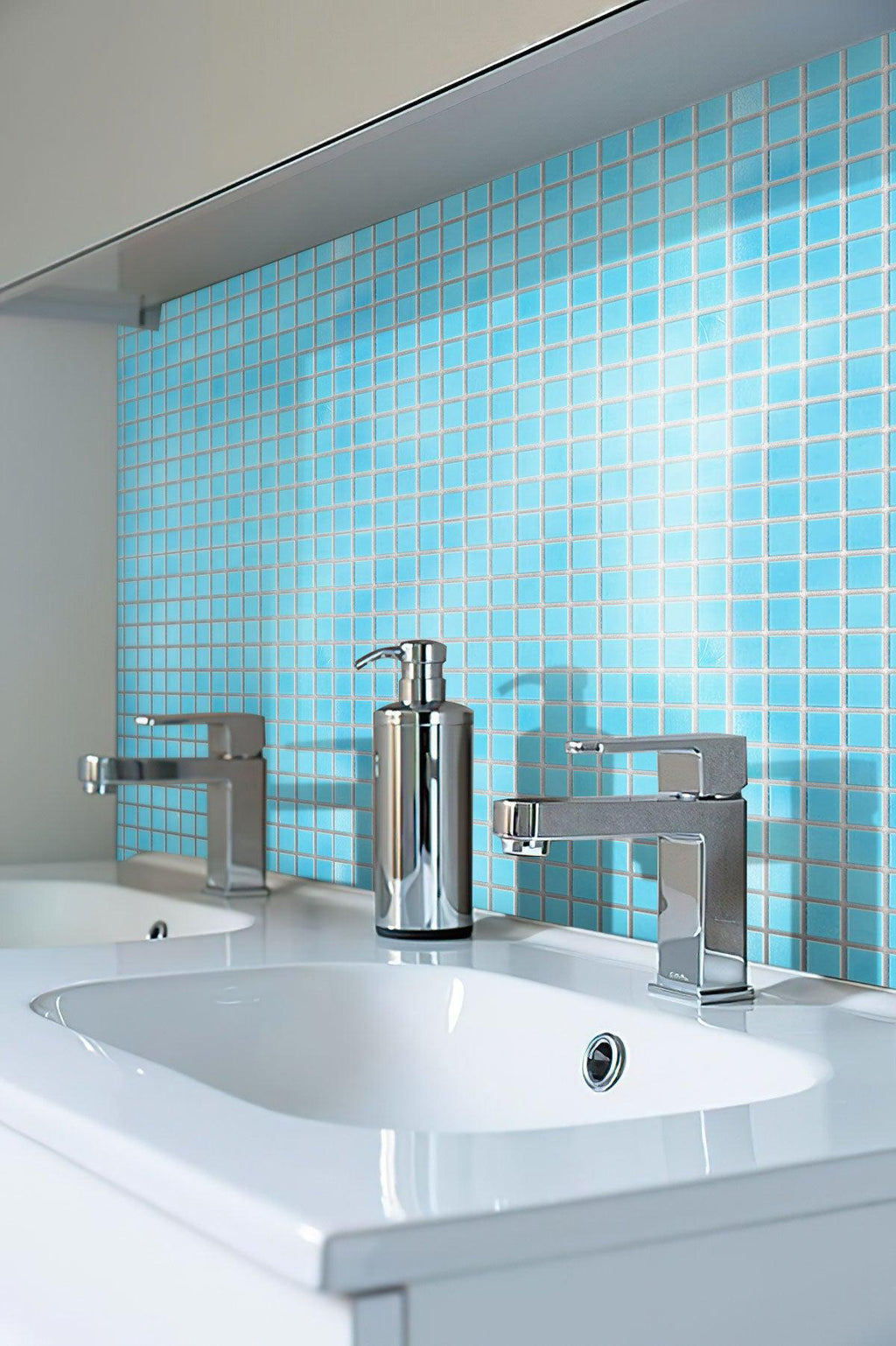 Baby Blue Squares Glass Pool Tile Bathroom Backsplash