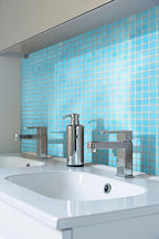 Baby Blue Squares Glass Pool Tile Bathroom Backsplash