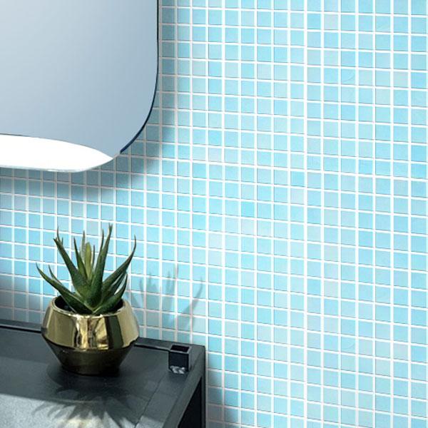 Baby Blue Swirls Squares Glass Pool Tile | Tile Club