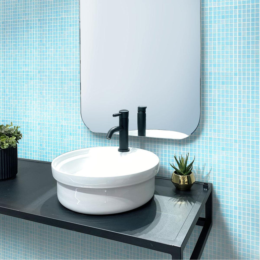 Baby Blue Swirls Squares Glass Pool Tile Bathroom Backsplash