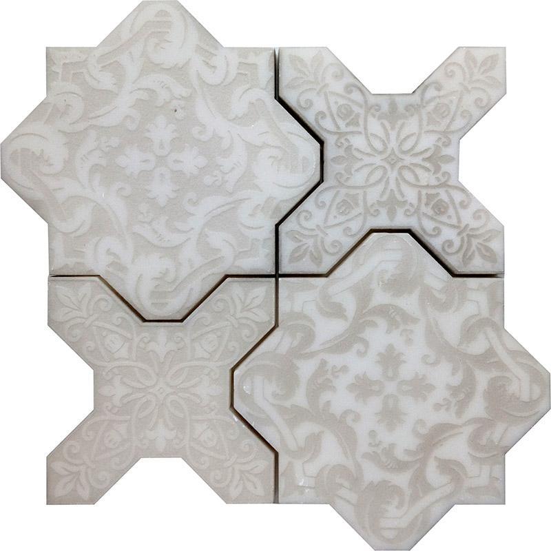 Babylon Antique Star & Cross Etched Marble Mosaic Tile