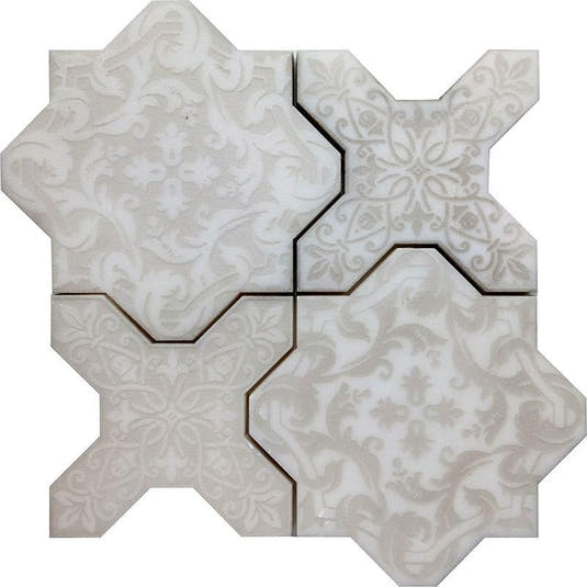 Babylon Antique Star & Cross Etched Marble Mosaic Tile Sample