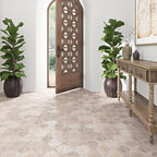 Mediterranean style home with brown marble tile floor entryway