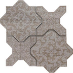 9.4" x 9.4" Babylon Grey Star & Cross Etched Marble Mosaic Tile | Position1