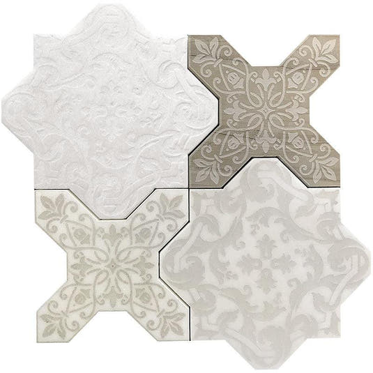 Babylon Mixed Star & Cross Etched Marble Mosaic Tile Sample