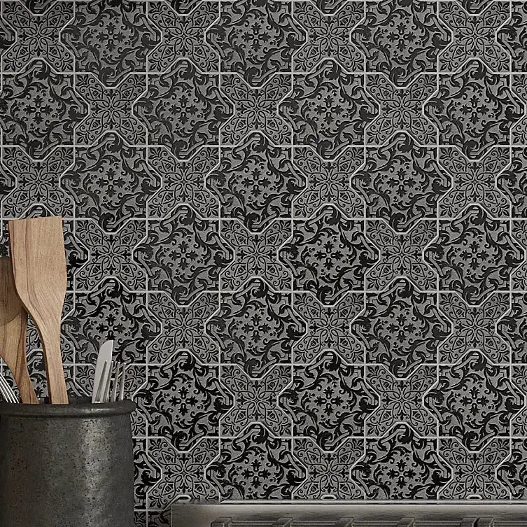 Babylon Nero Star & Cross Etched Marble Mosaic Tile Backsplash