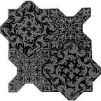 9.4" x 9.4" Babylon Nero Star & Cross Etched Marble Mosaic Tile | Position1