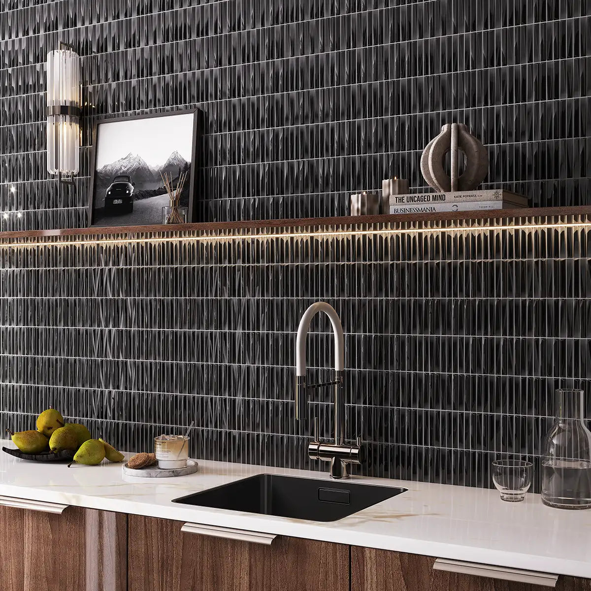 Baldwin Black Textured Ceramic Kit Kat Tile Sample