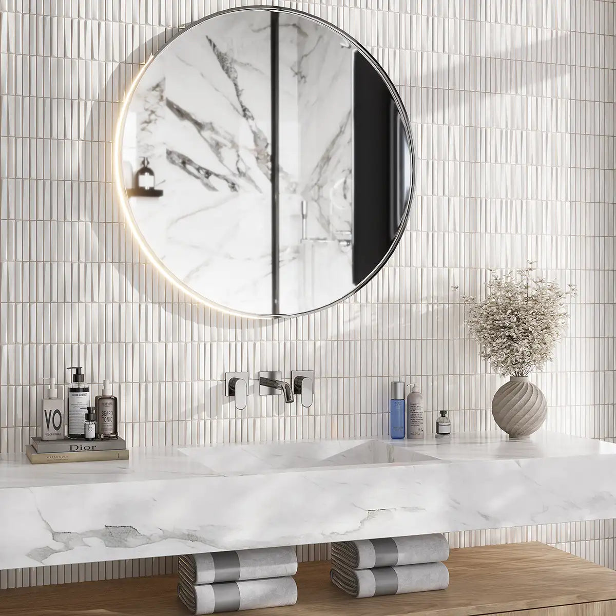 Baldwin White Textured Ceramic Kit Kat Tile Sample