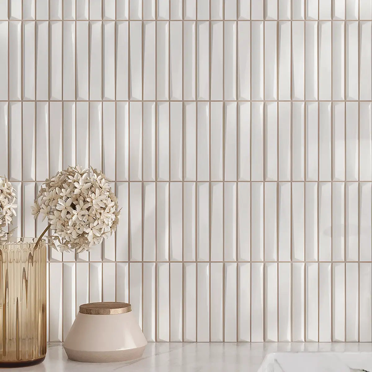 Baldwin White Textured Ceramic Kit Kat Tile Sample