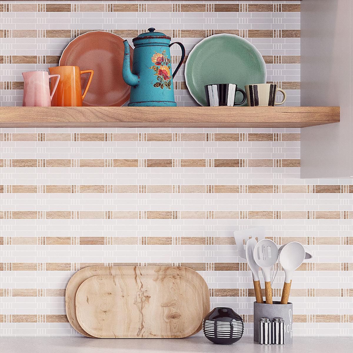 Bamboo Sticks Marble Mosaic Tile backsplash for a colorful eclectic kitchen backsplash