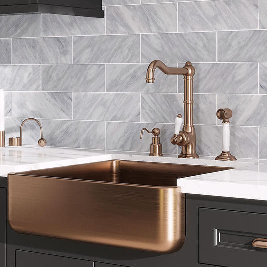 Bardiglio marble subway tile backsplash