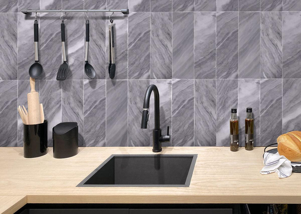 Bardiglio 4X12 Polished Marble Subway Tile | Tile Club