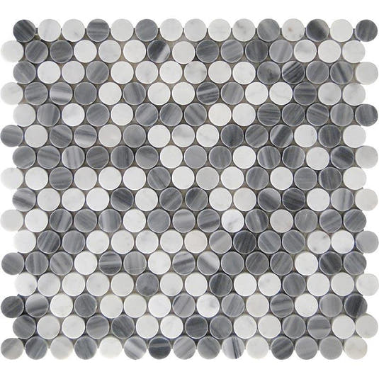 Black and White Marble Penny Tile Sample