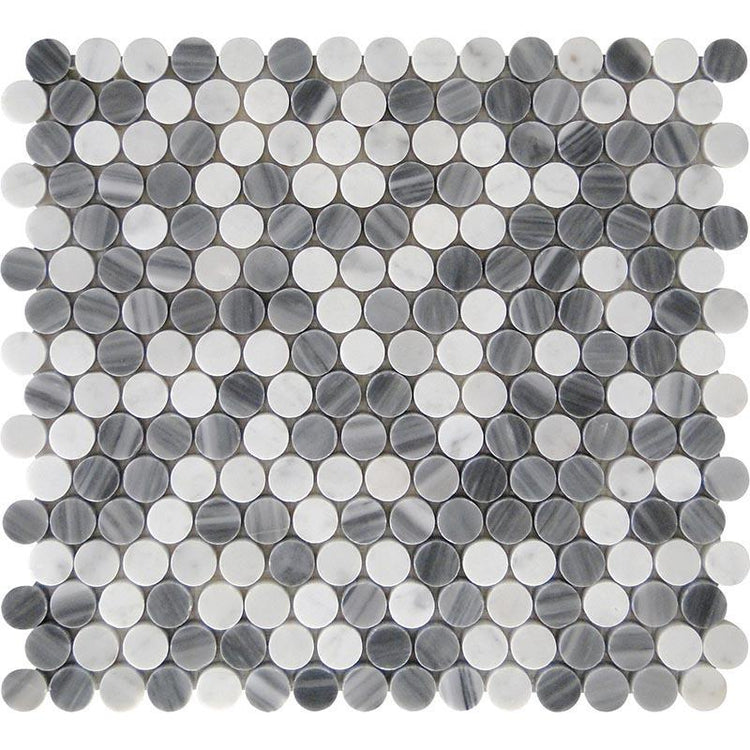 Black and White Marble Penny Tile Sample