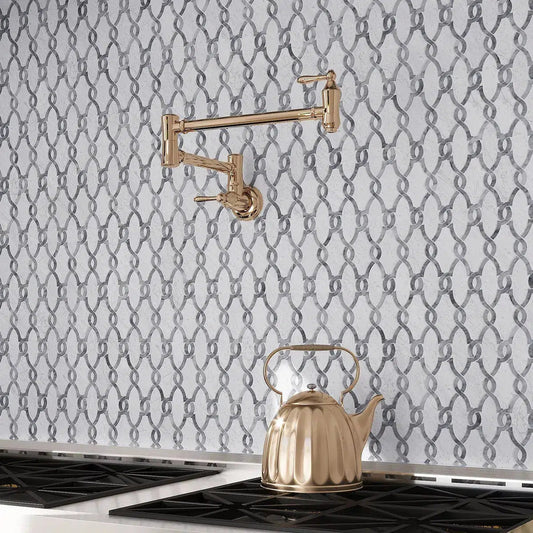 Luxury kitchen with Italian marble tile backsplash