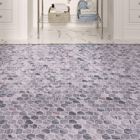 Gray marble hexagon bathroom floor tile