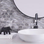 Bardiglio Elongated Hexagon Polished Marble Mosaic Tile Wall Close-up