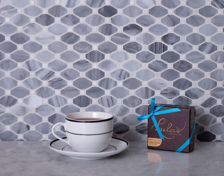 Bardiglio Octagon With Oriental White Dot Marbble Mosaic Tile Position: 1