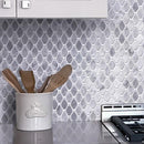 Bardiglio Octagon With Oriental White Dot Marble Mosaic Tile Kitchen Wall