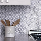 Bardiglio Octagon With Oriental White Dot Marble Mosaic Tile Kitchen Wall