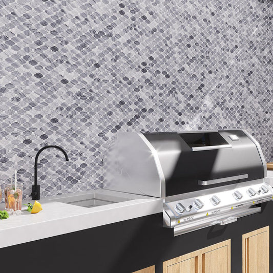 Outdoor Kitchen with a BBQ Backsplash patterned accent wall