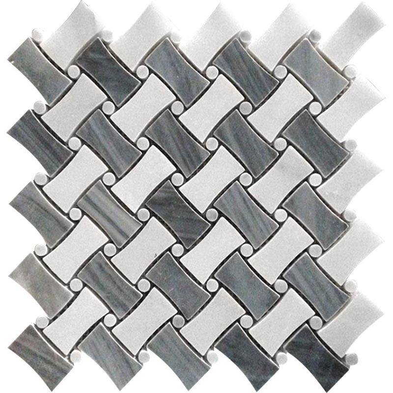 Bardiglio & Oriental White Curved Basket Weave Marble Mosaic Tile | Position1