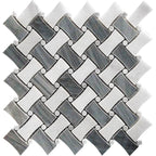 Bardiglio & Oriental White Curved Basket Weave Marble Mosaic Tile | Position1