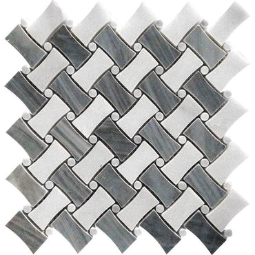 Bardiglio & White Marble Curved Basket Weave Marble Mosaic Tile