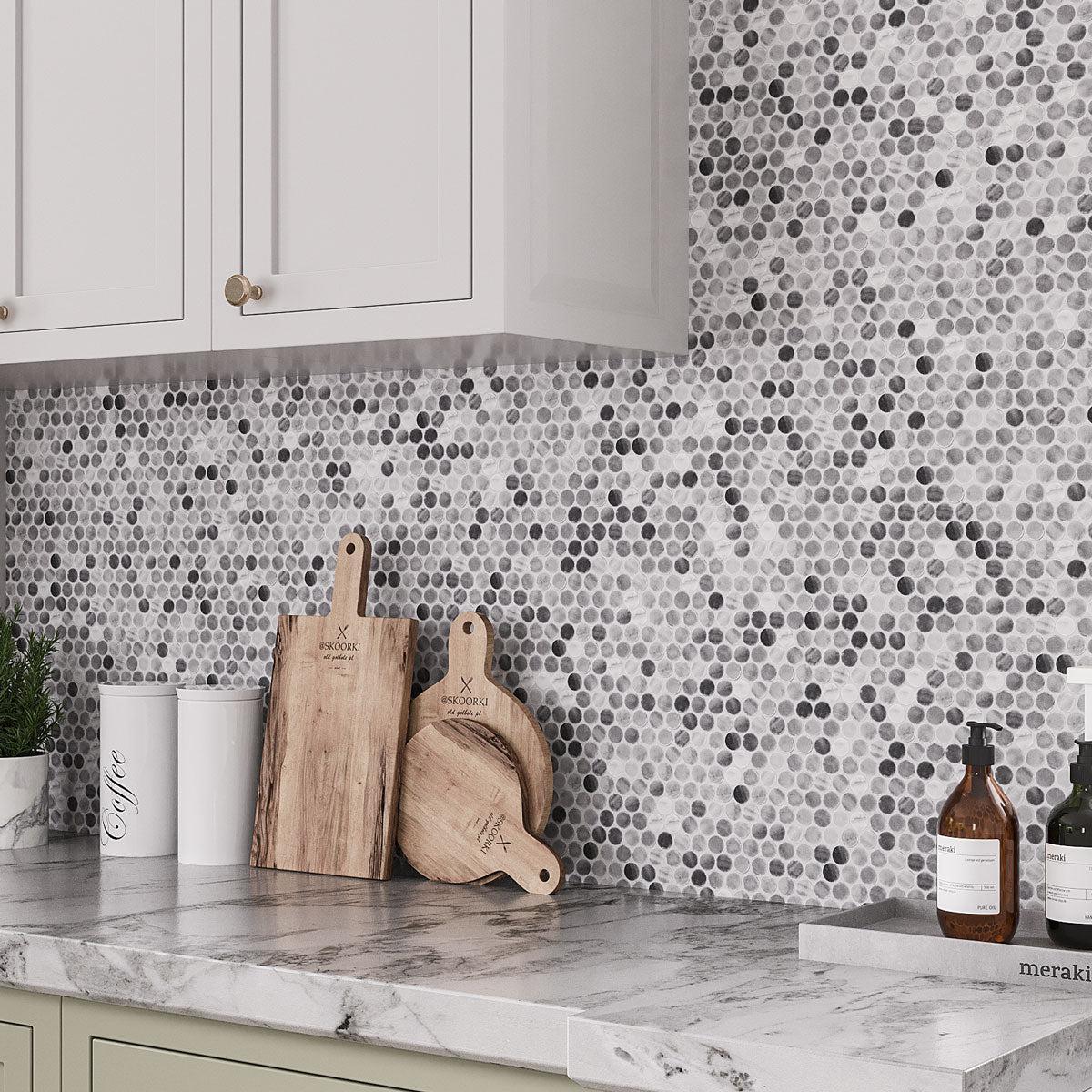 Bardiglio Penny Rounds Marble Polished Mosaic Tile