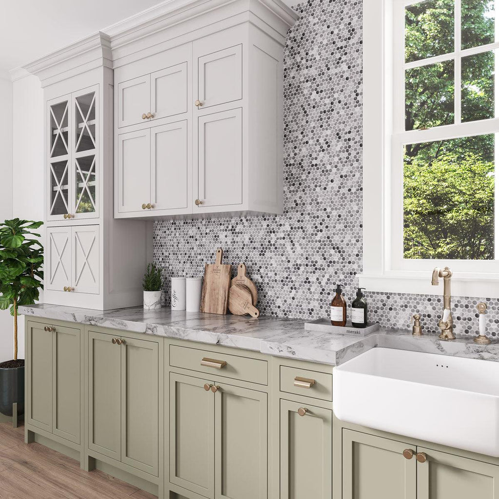 Bardiglio Penny Rounds Marble Polished Mosaic Tile | Tile Club
