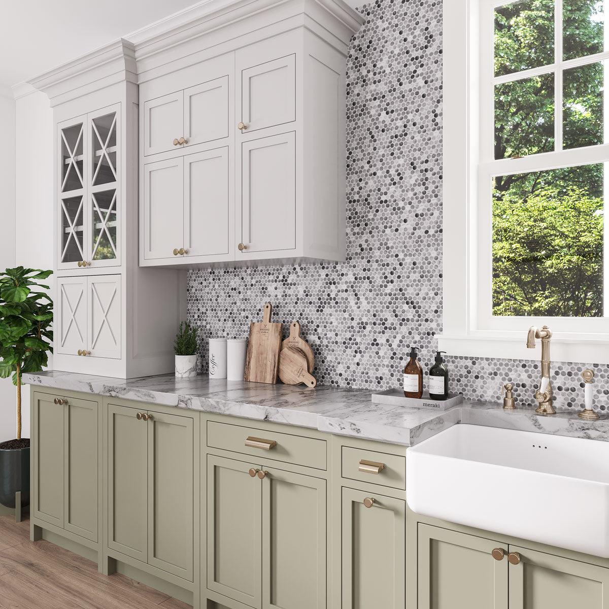 Bardiglio Penny Rounds Marble Polished Mosaic Tile | Tile Club