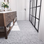 Bardiglio & White Marble Curved Basket Weave Marble Mosaic Tile | Tile Club