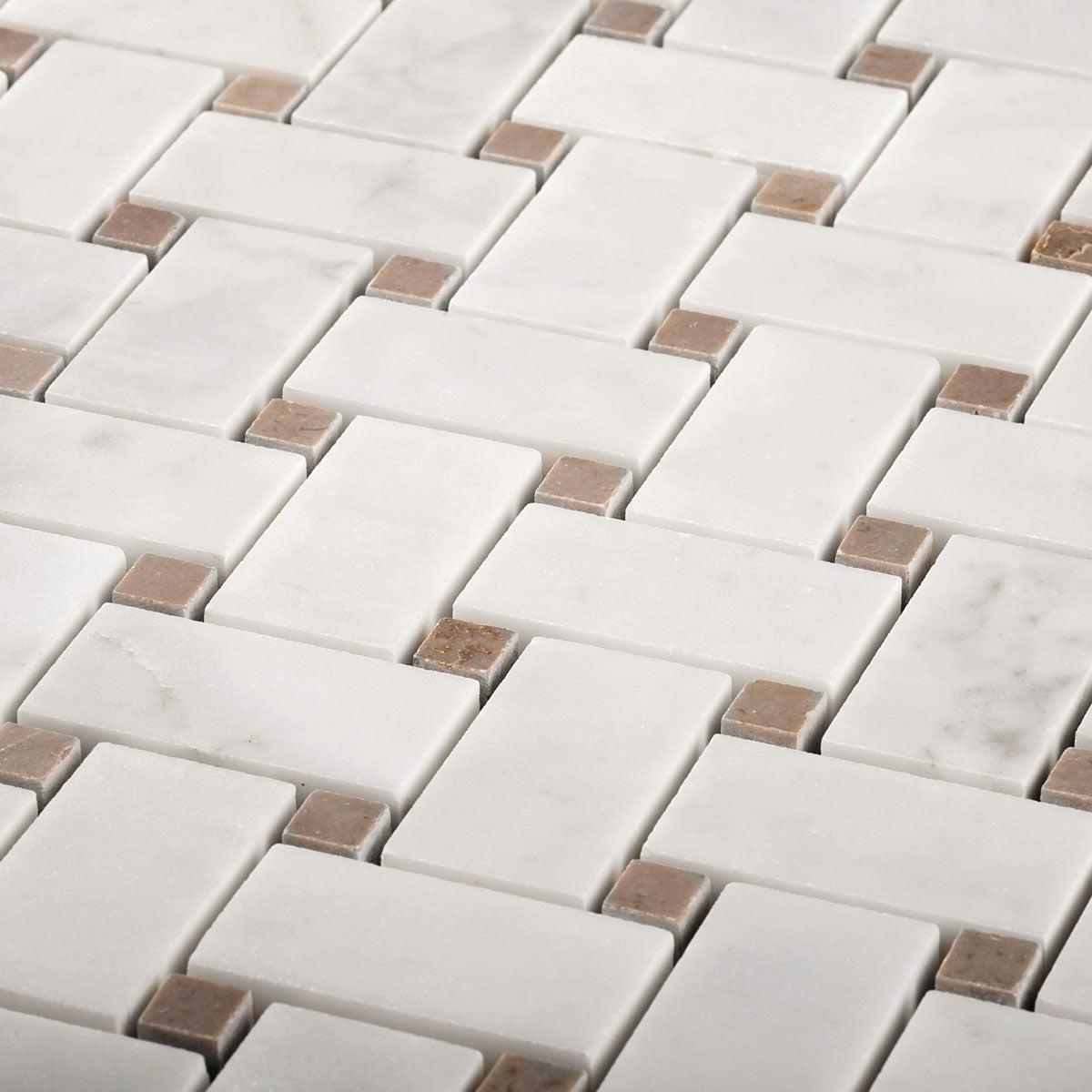 Cararra Marble Basket Weave Pattern Tile
