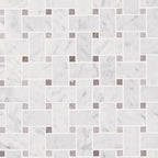 Basket Weave Carrara & Beige Dot Polished Marble Tile