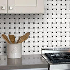 Basket Weave Carrara With Black Dot Polished Marble Tile | Tile Club