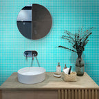 Beach Blue Squares Glass Pool Tile Bathroom Backsplash